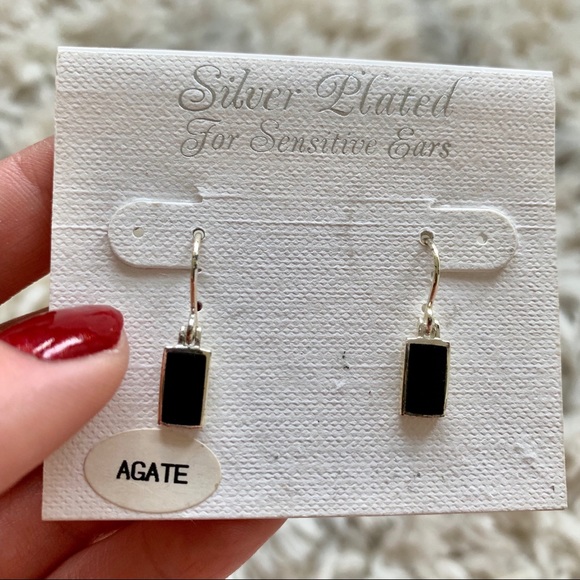 Sterling Silver Black Agate Earrings - Picture 1 of 6